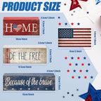 CroBlissful 4 Pcs Memorial Day Decorations Patriotic 4th of July Tabletop Decor Red White Blue Table Centerpieces Wood Block God Bless Sign for Tiered Tray Home Shelf Mantel - style: Flag