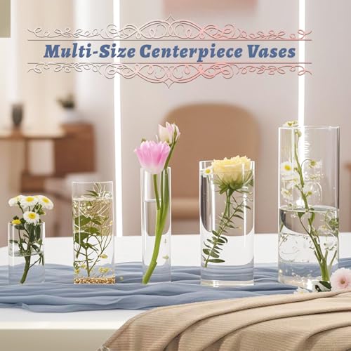 30pcs Glass Vase Cylinder Vases for Centerpieces Small Flower Glass Vases Home Decor Centerpiece Table Clear Flower Vase Decorations for Wedding＆Holiday 4,6,7.5,8,10 Inch Tall - size: 30Pack-4+6+7.5+8+10Inches