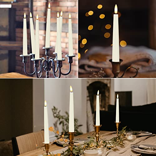 Flameless Taper Candles with 3D Wick, 9.6" Real Wax LED Candles with Remote and Timer, 3 Pack Flickering Candlesticks Battery Operated, Classic Tall Taper Candles for Home, Wedding, Party, Ivory - color: Ivory