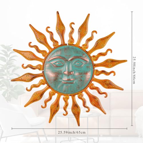 HOBYLUBY Large Outdoor Wall Decor Rust Proof, Sun Face Metal Wall Art Decor Hanging for Indoor Outdoor, Patio, Fence, Garden(Orange) - color: Orange