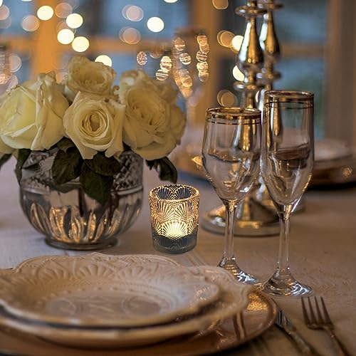 Woho 12Pcs Clear Votive Candle Holders Glass, Glass Tealight Candle Holder for Table Centerpiece, Vintage Tea Lights Candle Holder Decor for Wedding Table, Birthday Christmas Party - color: Clear