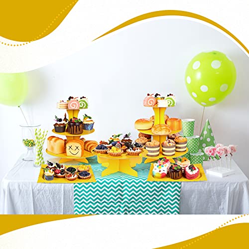 Zopeal 7 Pcs Dessert Table Display Set 3-Tier Cupcake Stand 1-Tier Cup Cake Display Tower Platters and Serving Trays Cardboard Cake Cookie Holders for Wedding Birthday Party Baby Shower(Yellow) - color: Yellow