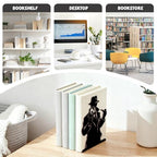 Peacoblue Metal Bookends for Shelves, Modern Decorative Heavy Duty Study Book Ends Stoppers for Office Desk Shelf Room 5.3"x4.3"x7.9" Cast Iron Tall Bookends 1 Pair (Detective with Magnifying Glass) - style: Detective with Magnifying Glass