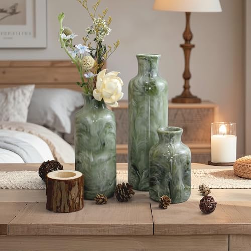 YMXYJM Resin 3 Piece Vase Set, Farmhouse Decor, Home Decorative Vase, Vases for Your Kitchen, Bedroom, Office, Living Room, Bathroom, & Shelf Centerpiece Table Decorations, Green - color: Green