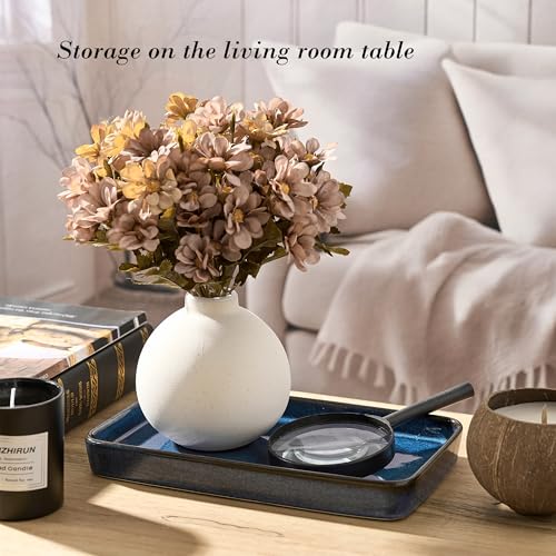 10"×6"×1" Bathroom Vanity Tray for Countertop- Ceramic Decorative Organizer Tray for Dresser Tops, Toilet, Perfume, Sponge Holder Soap Dish Dispenser for Kitchen Counter- Kiln-Transformed Blue - color: Kiln-transformed Blue-1 Pc