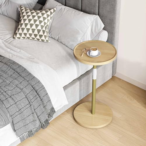 Adjustable End Table, Small Round Side Table, Drink Table for Small Spaces, Pedestal Nightstand for Living Room, Bedroom, Sofa Couch, Natural ET-010YW - color: Natural