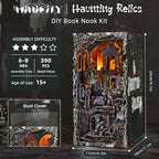MiniCity Magic Booknook Building Set with LED Light, Mini Bookend Building Kit for Bookshelf & Home Decor, DIY Miniature Book Nook Building Model for Kids Adults Teens (Haunting Relics) - style: Haunting Relics