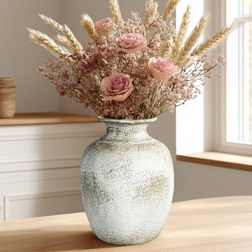 Rustic Ceramic Vase Home Decor - 7 Inch Farmhouse Clay Vase for Flower, Stone Texture Vases for Minimalist Shelf Decor, Living Room, Kitchen Table, Bookshelf, Office Desk Decorations Grey - color: Rustic Grey