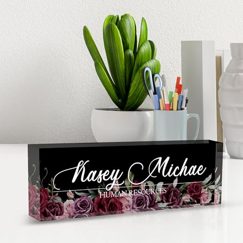 Desk Name Plate Personalized, Personalized Name Plate for Desk, Office Desk Decor The Office Gifts for Women Men, Acrylic Desk Accessories Employee Appreciation Gifts for Boss, Manager, Teacher - color: Flower 4
