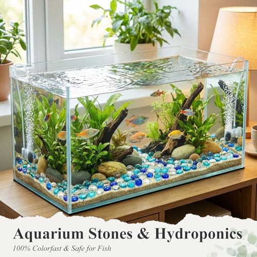 DomeStar 2LB Mixed Blue Flat Glass Marbles, Decorative Marbles for Vases Aquarium Pebbles Fish Tank Rocks Vase Fillers DIY Crafts Table Scatter Decor - color: Multi