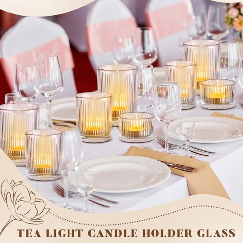 Mumufy 24 Pcs Assorted Votive Candle Holders Ribbed Glass Tealight Candle Holder Bulk for Table Centerpiece, Baby Shower, Home and Wedding Party Decoration (Clear) - color: Clear