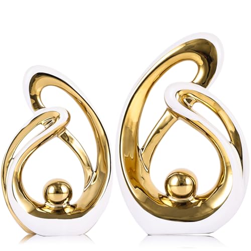 Home Decor Accent,Porcelain Art Mid Century Bookshelf Decorations,Gold Centerpieces for Tables,Abstract Ceramic Statue Sculpture for Coffee Table Mantel Tv Stand Centerpieces (White Gold, Small) - color: White Gold, size: Small