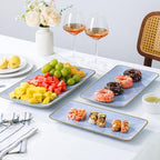 Ceramic Rectangle Serving Platter: 15.6/14.1/12.6 Inch Large Serving Dishes for Entertaining Party, Turkey, Cheese, Sushi, Snack and Dessert, Microwave Dishwasher Safe, Blue - color: Blue, size: Rectangle