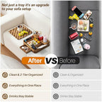 Couch Cup Holder, Checkered Couch Tray Cup Holder Sofa Tray, Acacia Wood Large Capacity 2-Tier Wooden Trays with Drawer for Sofa, Bed, Picnic, Drinks, Snacks, Remote, Cell Phone 12.5 * 12.5 in - color: Acacia Wood + Checkered