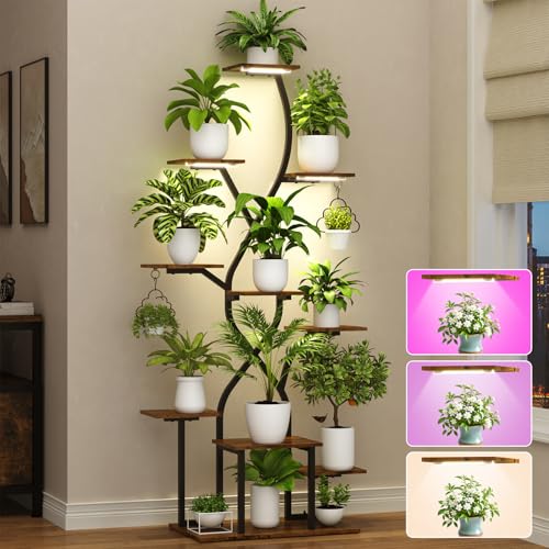 10 Tier Plant Stand Indoor with Grow Lights and 3 Colors 63"Corner Plant Shelves for Indoor Plants Multiple & Veg X Shape Indoor Plant Stand Large Flower Display Holder Metal Plant Rack for Home - color: Polychromatic, size: Width-31 in