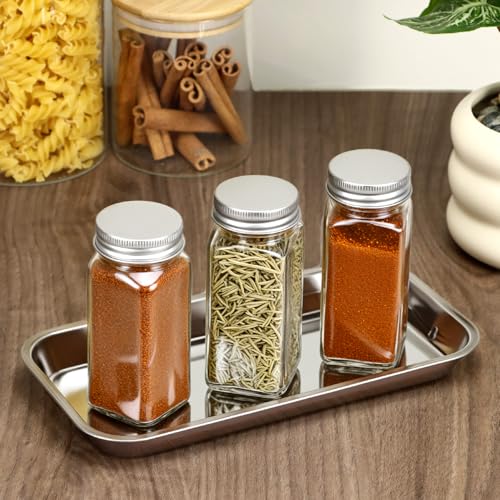 QWORK Small 304 Stainless Steel Vanity Tray 8.5 x 4 Inch, SUS304 Metal Jewelry Organizer Tray for Bathroom, Bedroom, Kitchen – Rectangular Makeup Storage Dish for Keys, Rings, Perfume, Soap Dispensers