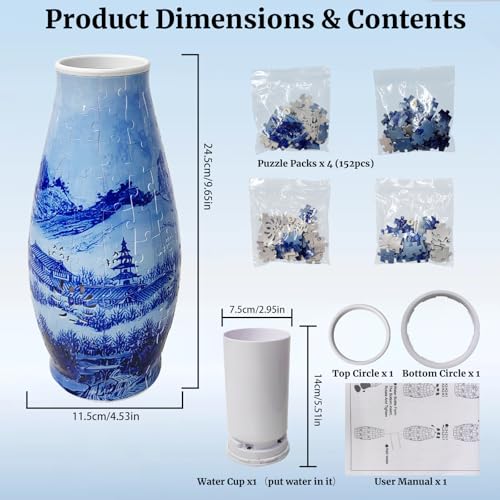 3D Puzzles for Adults Unique Flower Vase,LED Lamp 3D Puzzle Vase Crafts for Adults DIY Gift Home Office Decor Table Centerpiece - color: Vintage Blue