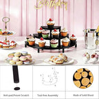 3 Tier Risers Display Stand,Wooden Cupcake Holder Stand,Rustic Cologne and Perfume Organizer for Women,Dessert Table Display Set for Party (Black) - color: Black