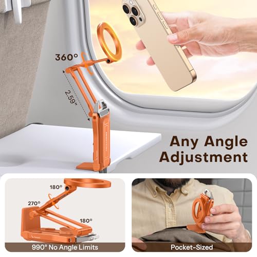 OMOTON TP02 360°Rotating for MagSafe Tripod Mount, Adjustable Aluminum Magnetic Phone Tripod for iPhone 17/16/15/14 Pro Max Air, Foldable Cell Phone Stand Fits Vlog, Gym, Travel Essentials, Orange - color: 4-Orange