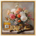 Art Remedy Cat Floral Vase Perfume Canvas Fashion Pet Art, Gold Frame, 20" x 20" - color: Gold Frame, size: 21"L x 21"W