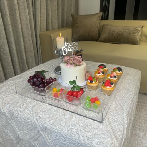 Clear Acrylic Ottoman Tray with Cutout Handles 20x20 Inch Over Sized Serving Tray, Organizer Rubber Boot Tray Decorative for Living Room Bedroom,Bathroom and Entryway Kitchen Tabletop - color: Clear, size: 20" x 20" x 2"