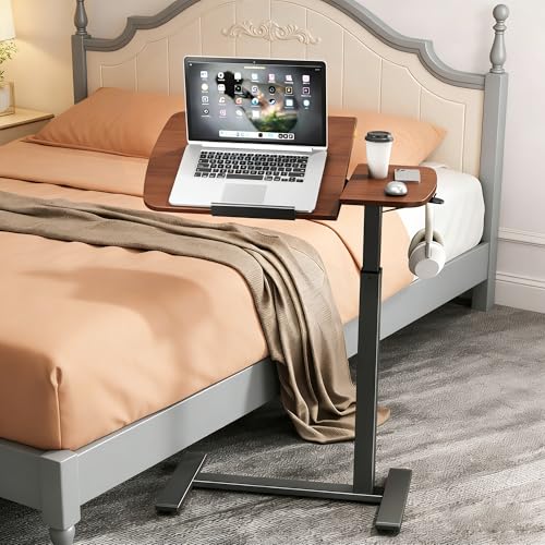 Overbed Bedside Table with Wheels,Tiltable Hospital Bed Table, Pneumatic Adjustable Overbed Table, Rolling Laptop Desk, Mobile Standing Desk for Bed, Couch, or Hospital Use - color: Brown