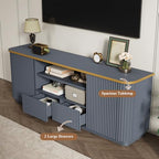 QUW 70" Fluted TV Stand for TVs Up to 80", Modern Entertainment Center with 2 Drawers & Cabinets, TV Console with Curved Profile Design, Luxury Wooden Media Console for Living Room, Navy Blue - color: Navy Blue