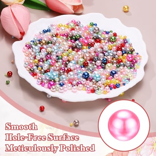 PATIKIL 1000 Pcs No Hole Pearls, 3mm 4mm 5mm 6mm 8mm Mini Round Faux Pearl for Art Crafts Jewelry Making Nail Vase Filler Birthday Wedding Party, Pink - color: Pink