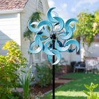 87" Wind Spinner Outdoor with Solar Light, Large Metal Wind Sculptures Spinners, Windmill for Garden Yard Patio Lawn Decor - Azure Moon (23" W x 87" H) - size: Azure Moon