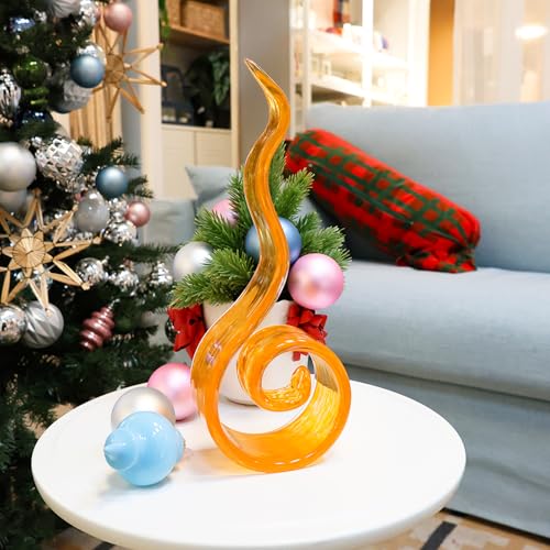 11.4" Tall Hand-Blown Glass Sculpture Murano-Style Sculpture Art Ornament Statue Figurines Home Decor Accent Piece Coastal Ocean Nautical Home Decor,Shelf,TV Stand,Tabletop Centerpieces,Wonderful Gift - color: Orange