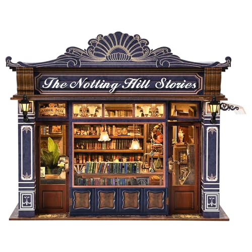 TOYQI Book Nook Kit, DIY Miniature Dollhouse Kit for Adults and Teens, Booknook Tiny House Kit Bookshelf Decoration 3D Wooden Puzzle Bookend for Valentine's Day Couple Lovers - Notting Hill Stories - style: Notting Hill Stories