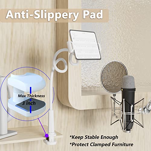 Tablet Stand Holder, Mount Holder Clip with Grip Flexible Long Arm Gooseneck Compatible with ipad iPhone/Nintendo Switch/Samsung Galaxy Tabs/Amazon Kindle Fire HD (New White) - color: White