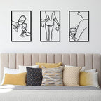 CHENGU 3 Pieces Metal Minimalist Abstract Woman Wall Art Line Drawing Wall Art Decor Single Line Female Home Hanging for Kitchen Bathroom Living Room - style: Novel Style