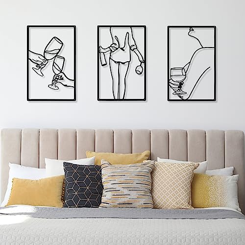 CHENGU 3 Pieces Metal Minimalist Abstract Woman Wall Art Line Drawing Wall Art Decor Single Line Female Home Hanging for Kitchen Bathroom Living Room - style: Novel Style