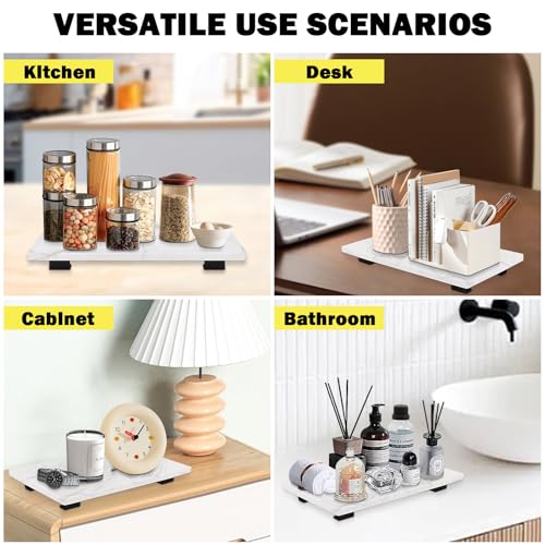 Bathroom Vanity Tray and White Marble Kitchen Soap Tray, Luxurious Small Accessory for Table/Countertop (Black-Rectangle, 10" x 6" x 1") - size: 10" x 6" x 1"