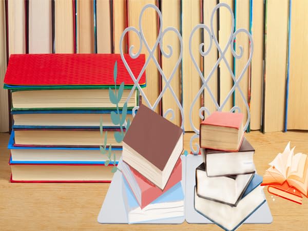 Luxury Bookends, Retro Organizer Stand, Desk Holder School Liberary Bookshelf Decorative Bookends w/Padding Metal Book Ends (Set of2) White - color: White