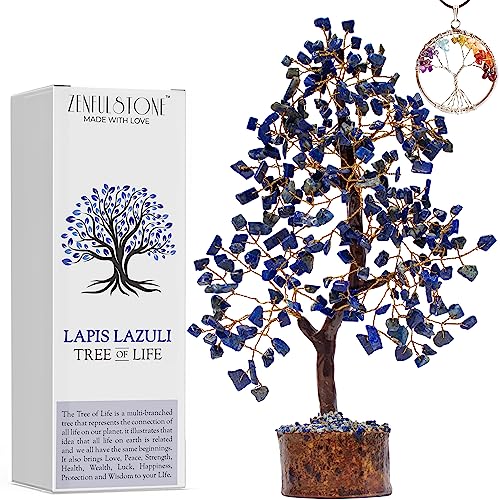 Lapis Lazuli Crystal Tree for Wisdom & Truth Décor for Home and Office | Handmade Bonsai for Communication & Clarity of Thought | Perfect Insight Gift for Loved Ones - color: Lapis Lazuli Golden Wire
