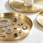 4 PCS Gold Round Tray, 11.8 Inch Stainless Steel Serving Tray Jewelry Dish Makeup Vanity Organizer, Gold Platter Circle for Countertop, Bathroom, Perfume