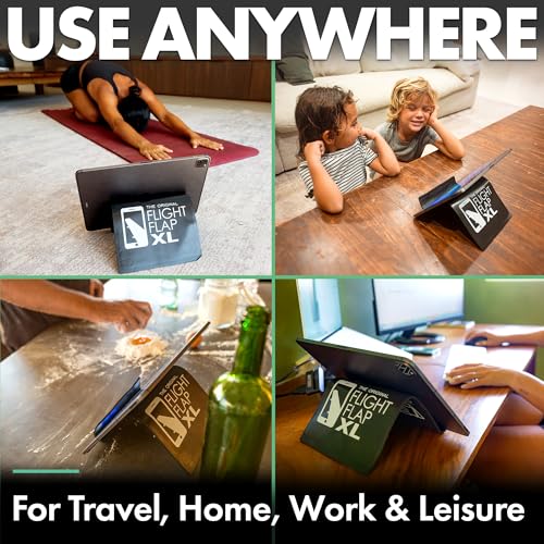 Flight Flap Airplane Tablet Holder, Flexible Cell Phone and Tablet Holder Extra Large 12x7”, Folding Cellphone Stand for Desk, Kindle, Bed, Airplane Gadgets Long Travel Essentials (Black) - color: Black, size: Extra Large