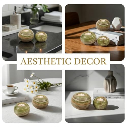 Radicaln Marble Tealight Candle Holder 4" Inch Green Onyx Handmade Set of 3 Mini Candle Holders for Dining & Entryway Table, Decorative Votive Candle & Marble Taper Holder for Home Decor - color: Green