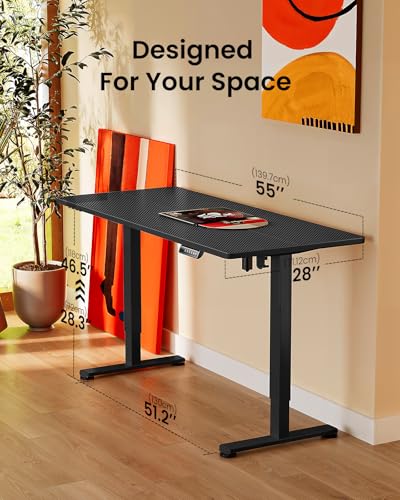 ErGear Height Adjustable Electric Standing Desk, 55 x 28 Inches Sit Stand up Desk, Memory Computer Home Office Desk, Carbon Fiber Black - color: Carbon Fiber Black, size: 55.1 x 27.6 Inches