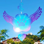 Pet Memorial Wind Spinners, Cat Memorial Gifts,Stainless Steel Angel Wings Pet Paw Print,Dogs and Cats Remembrance, Pet Sympathy,Pet Loss Bereavement Gifts - color: Purple-blue Paw Print