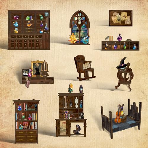 Book Nook Kit - DIY Miniature Dolls House Kit with Furniture and LED Light, 3D Puzzle Wooden Art Bookends, Model Kits for for Adults and Teens (Magic Potion Shop) - style: Magic Potion Shop