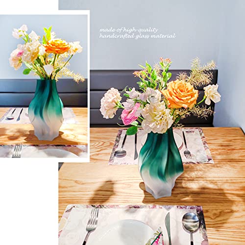 Green Gradient Hexagonal Glass Vase for Home Decor, Modern Flowers Vase with Wide Mouth, 9.65in, Ideal for Wedding, Living Room, Bedroom, Dinner Table - color: Green, size: 9.6in