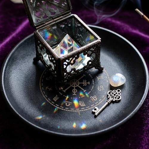 5.5inch Altar Ritual Plate Dish Stainless Steel Flat Bowl Round Metal Jewelry Tray Astrology Tarot Plate Ring Trinket Holder for Smudging Decoration Trays (Zodiac Black) - color: Zodiac Black