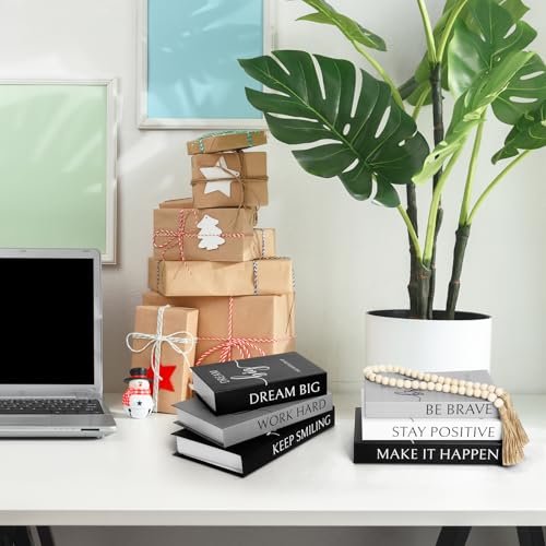 Menkxi 6 Aesthetic Decorative Books Set with Tassel Wood Bead Motivational Table Decor Encouragement Faux Book with Inspirational Design for Home Coffee Table Modern Decoration Photo Storage Box - style: Brave
