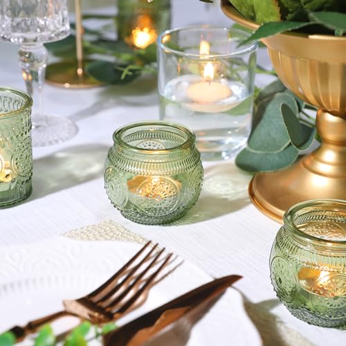 30pcs Assorted Green Votive Candle Holders Bulk, Fall Baby Wedding Shower Decorations,Tealight Candle Holder for Table Centerpieces Decorations, Boho Tea Party Decor, Bridal Shower Gifts for Guests - color: Green