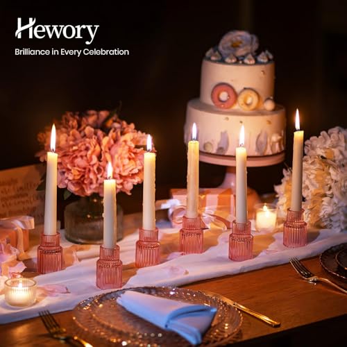 Hewory Glass Pink Candle Holder: 10PCS Valentines Taper Candle Holders for Table Centerpiece, Tapered Candlestick Holders for Valentines Day Decorations Gifts Anniversary Wedding Holiday Home Decor - color: Pink, size: 10PCS