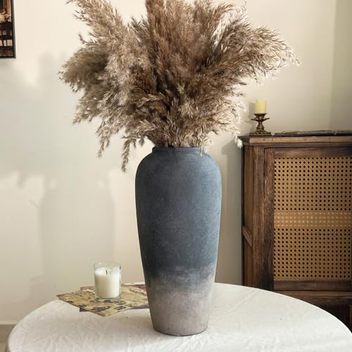 15 Inch Rustic Ceramic Vase, Black Flower Vase for Centerpieces, Farmhouse Decor for Living Room, Entryway & Kitchen, Vintage Pottery Vase for Wedding Gifts - color: Black, size: Large