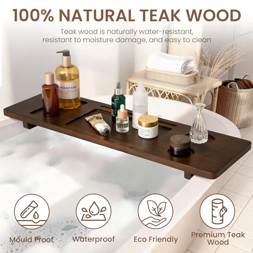 Teak Bathtub Tray - Wood Bath Caddy Tray 29" for Small Tubs - Adjustable Bathtub Table Trays - Luxury Shower Organizer for Home Spa Relaxation and Reading - Dark Walnut Color - color: Dark Walnut-a, size: 29" x 9" x 2"